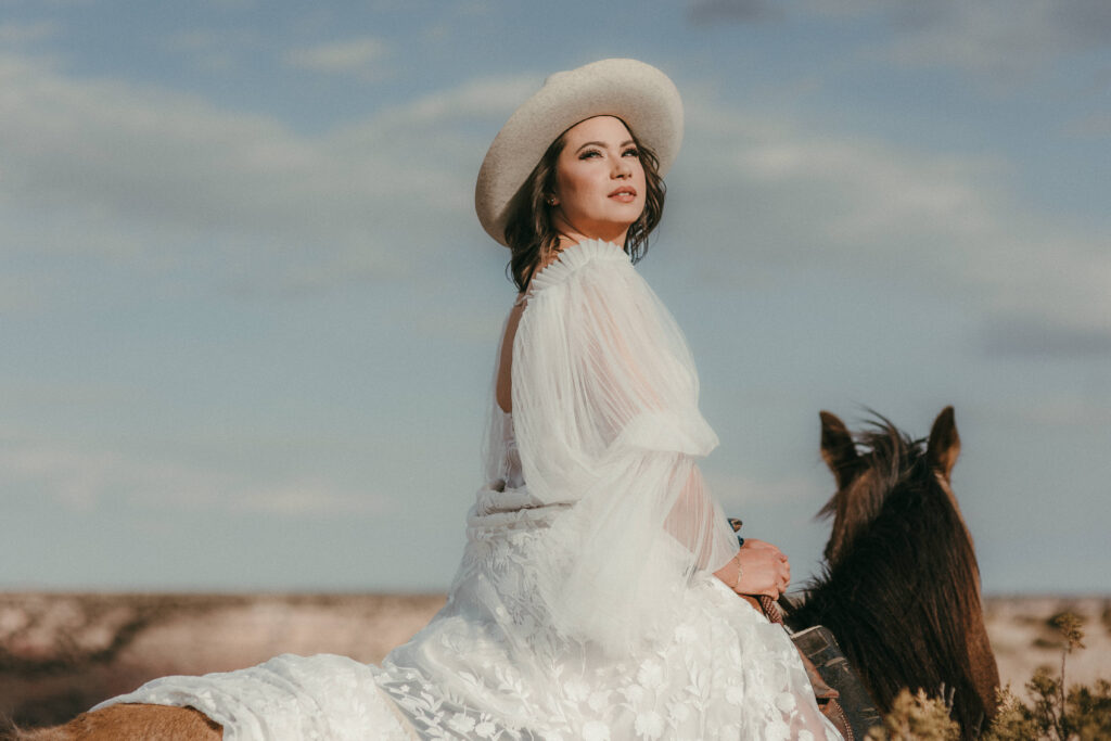 Elopement bride on horseback